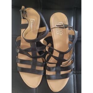 Black Franco Sarto 'Doretta' gladiator-style wedge sandals, size 9M